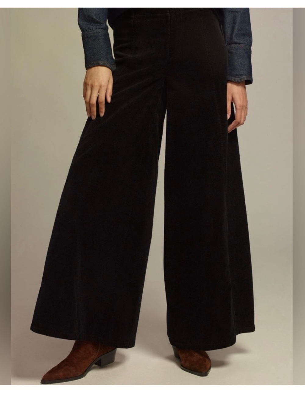 Anthropologie Black Wide-Leg Corduroy Trousers - Picture 2 of 6